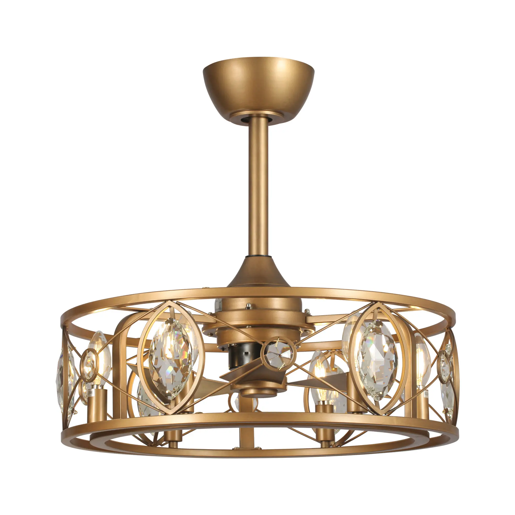 Parrot Uncle 22-inch Kashmir Industrial Chrome/Golden Indoor Reversible Caged Crystal Bladeless Chandelier Ceiling Fan with Lights and Remote Control
