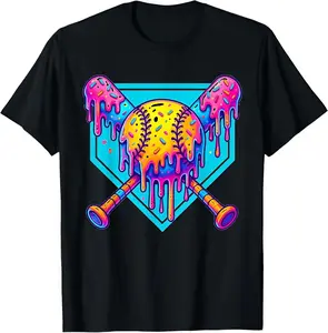 Youth and Adult Ice-cream Drip Boys Baseball and Bat T-Shirt, baseball lifestyle kids clothes, baseball drip, Game Day youth clothing,Trending tee, kids clothing, birthday gift, Family shirt, summer outfit, gift for son, holiday outfit, funny shirt