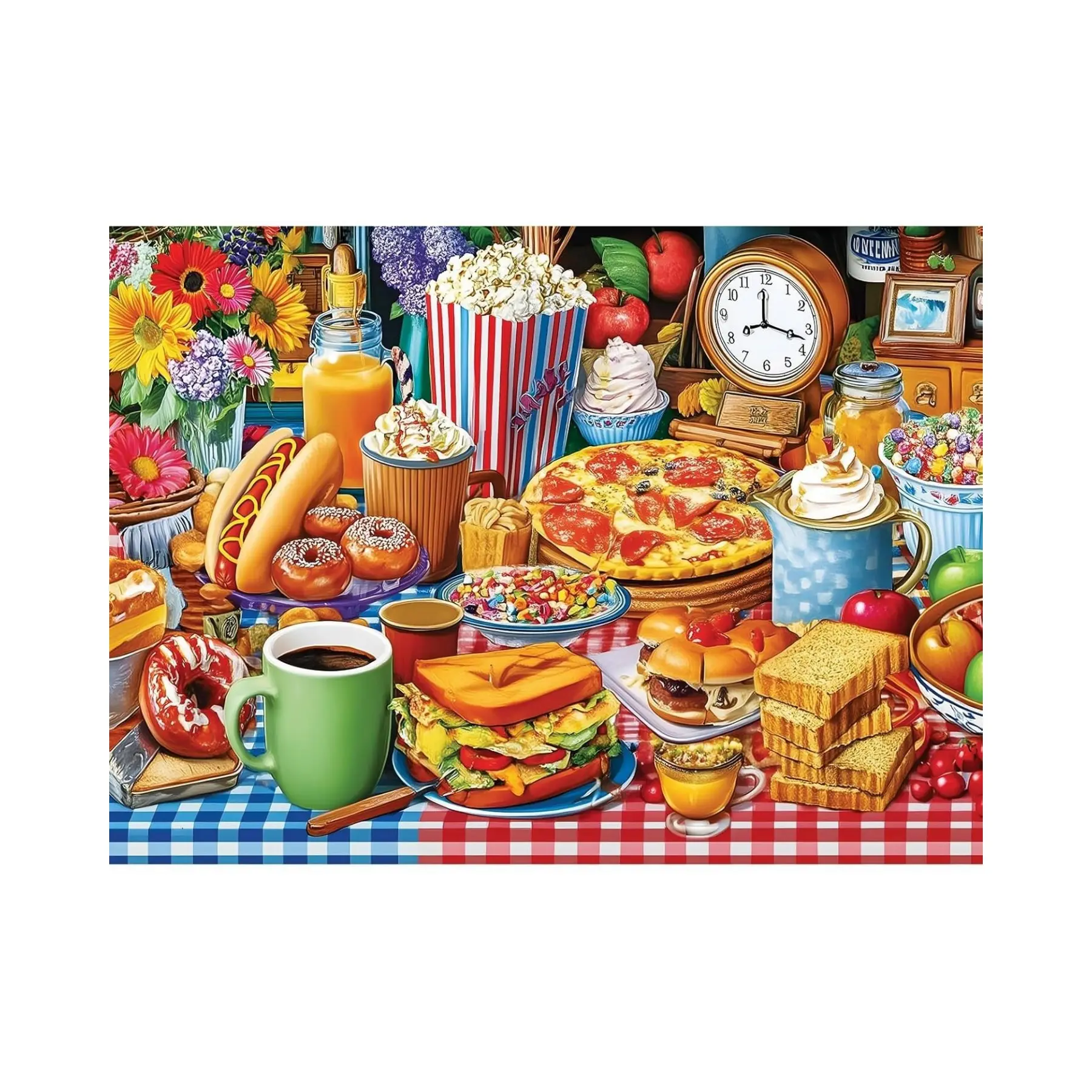 500-Piece Wood Jigsaw Puzzle for Adults - Bright Colors, Full-Width Single-Sided Printing, Colorful Food Table with Pizza, Donuts, Coffee, Leisure & Entertainment Game, Decoration Gift for Seniors