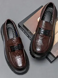 Men's Casual Solid Color Slip-on Loafers, Business Style Office Shoes Comfortable Flat Shoes for Daily Wear, Lightweight Breathable Shoes for Men