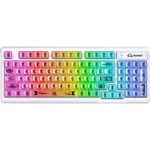 M95 Transparent Membrane Keyboard,Wired Gaming Keyboard with Clear Keycap,Rainbow RGB Backlit,Side Light bar,94 Silent  with Mechanical Feeling,26-Key Anti-ghosting,for /Pc,White