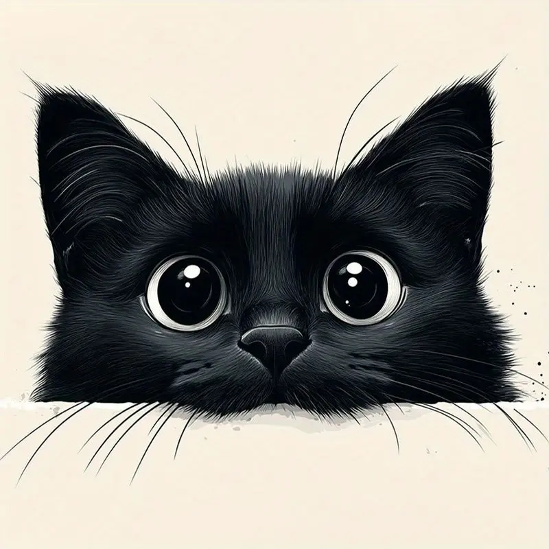 DIY Diamond Painting, a Cartoon-themed Piece with Diamond Pattern Design Featuring an Adorable Black Cat Head 5D Round/Rectangular Diamond Art Kit for Beginners, DIY Kits, Home Wall Decor or Holiday Gift for Friends, Beginner Friendly