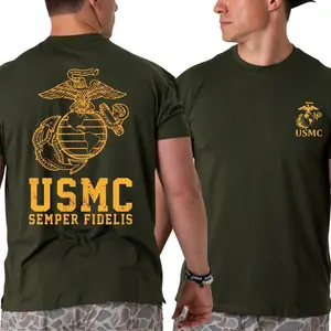 USMC Semper Fidelis Eagle Globe Anchor Graphic T-Shirt, United States Marine Corps Military Back Print Tee, Patriotic Veteran Unisex Shirt, Vintage Tactical Streetwear Casual Style