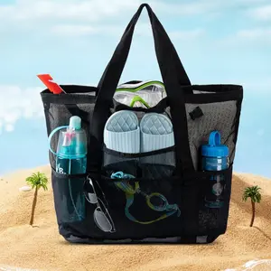 Durable Lightweight Mesh Beach Bag, Multi-Pocket Design, Perfect for Vacation & Travel, Women's Handbag, 42x39x20 Cm, Beach Tote