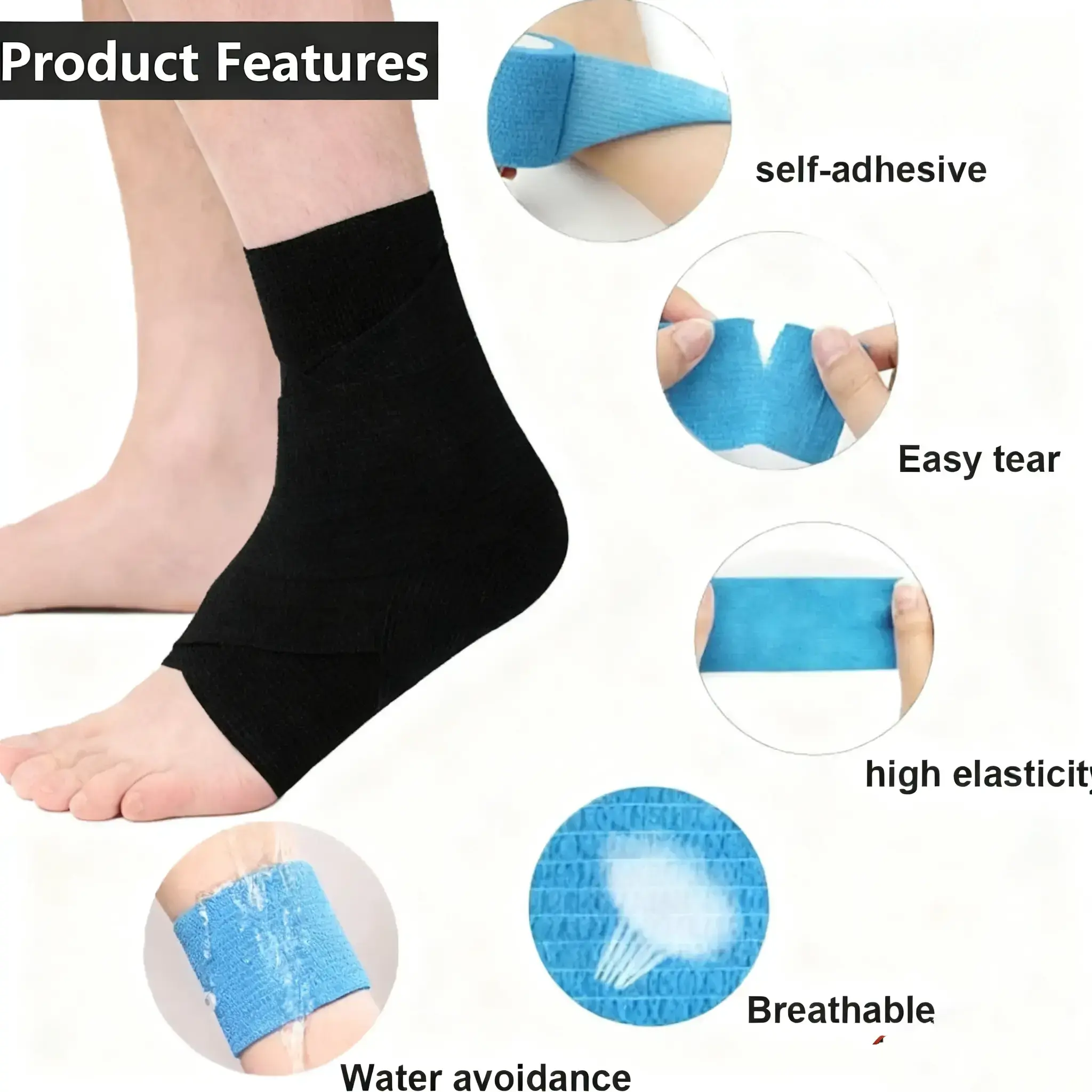 Three color six piece self-adhesive breathable sports bandage, elastic non-woven fabric ankle and elbow protection mini essential fitness accessory, used for sports supportRAIMENTRY Three color six piece self-adhesive breathable sports bandage, elastic non-woven fabric ankle and elbow protection mini essential fitness accessory, used for sports supportRAIMENTRY