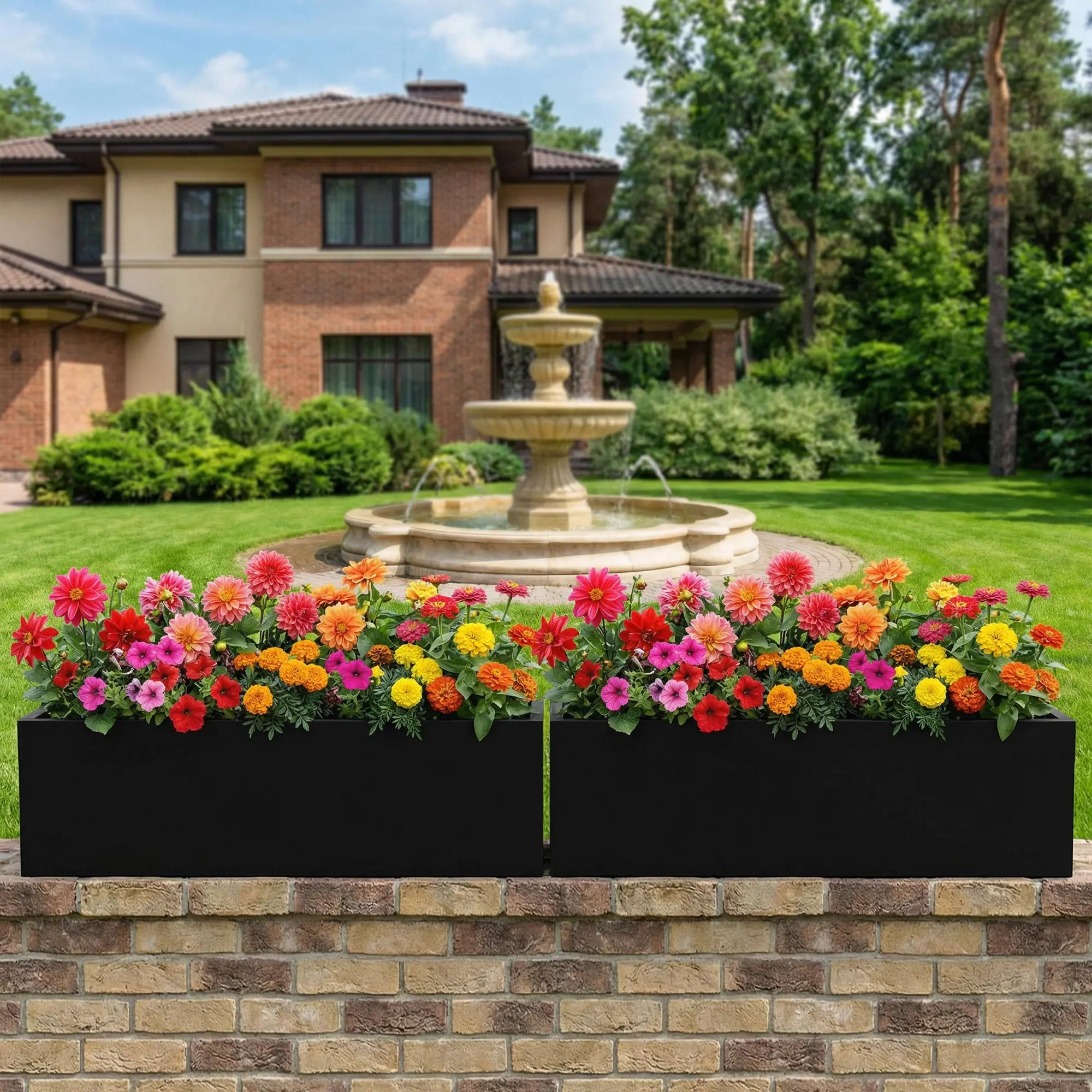 2 Pack Black Metal Rectangular Planter Boxes, 36" x 10" x 10" Large Wrought Iron Flower Pots for Outdoor Garden Patio Balcony