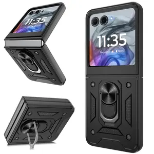 For Motorola Razr 2024 Case/razr 2025 Case[not Fit Plus 2024]  Heavy Duty Shockproof With 360° Metal Kickstand [military Grade] Protective Case 2024/2025 Black