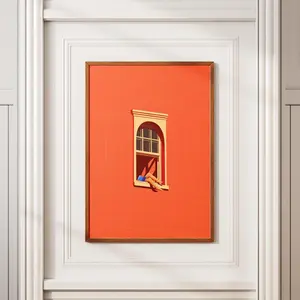 Sunny Reading Nook : Orange Bold Minimalist Dopamine Home Decor, Room Decor, Unframed 5 size, 8x12 to 27x40 inch