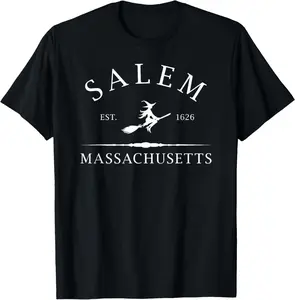 100% Cotton Salem Massachusetts Witch EST 1626 Letter Halloween T-Shirt