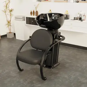 Baasha Shampoo Bowl and Chair Set for Salon, Professional Shampoo Chair with Bowl and Soft Neckrest, Comfortable Sponges Cushion, Adjustable Head Spa Chair for Barbershop