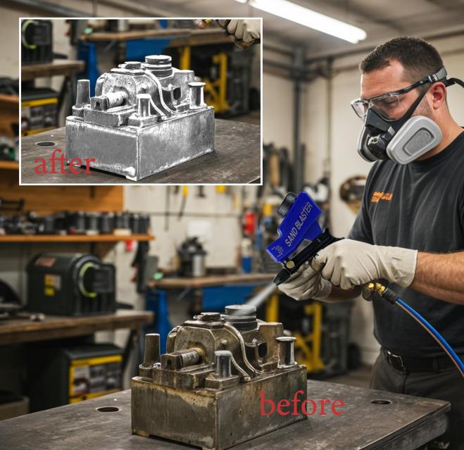 Portable Sand Blaster Gun Kit，Pneumatic Sandblasting Set， Light-Duty Air Sandblaster Gun Kit with Siphon & Gravity Feed, Ceramic Nozzle, Metal Body, for Small Project Surface Prep, Paint & Rust Removal, Metal/Wood/Glass Etching, Requires Air Compresso