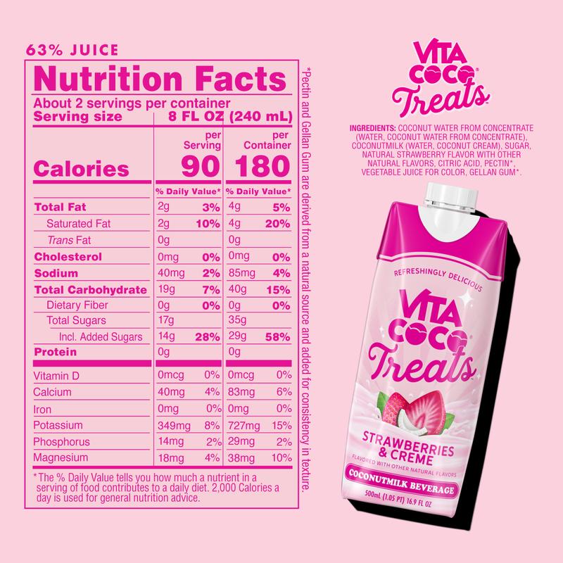 Vita Coco Treats | Coconut Milk Drink - 16.9 fl oz (Pack of 12) Creamy Sweet Drink with Fruity Flavor