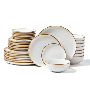 VEVOR Dinnerware Set,  Service for 8 (32 PCS), Round Plates and Bowls Sets, Scratch Resistant Ceramic Dinner Ware, Dishwasher and Microwave Suitable Kitchen Dish, for Dessert Salad Soup Pasta, White