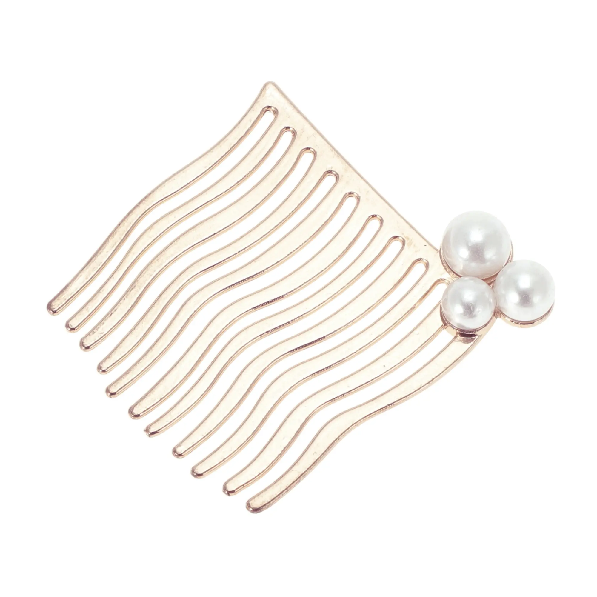 VOCOSTE Women's Alloy Hair Side Comb, 4.5x4.5cm Gold Tone with 3 Pearls, 1 Pc for Birthday, Anniversary, Party