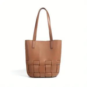 'Weaving Light Series', Hand Woven Cowhide Tote Bag for Women, Niche Hollow Design Handbag, Large Capacity Simple Casual Shoulder Bag, Built-In Separate Zipper Pocket