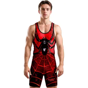 Exxact Sports Sublimated Adult Wrestling Singlet - Premium Powerlifting Singlet for Men Singlets (Spider)