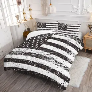 Black and White Distressed American Flag Comforter Set, Grungy Vintage Bedding Sets, Soft and Cozy Quilted Quilt for a Rugged Bedroom Aesthetic, Perfect for Patriotic Decor Enthusiasts, with 1 or 2 Pillowcase No Pillow Core