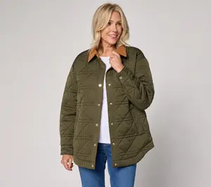 Belle by Kim Gravel Corduroy Collar Snap Front Quilted Jacket