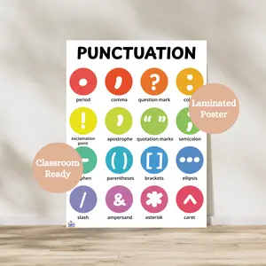 Punctation Poster | Punctuation Symbols Anchor Chart | ELA Classroom Decor | Grammar Poster for Kids | Laminated Grammar Poster | Homeschool English Prints