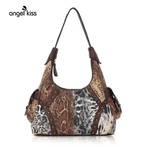 Angelkiss  Modern Trendy Vintage Vegan Leather Hobo Tote Shoulder Bag