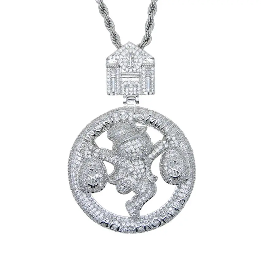 Hip Hop Money Bag Boy Pendant Necklace with 24 Inch Rope Chain World Is Mine Streetwear Jewelry for Men Women