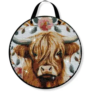 Highland Cow Diamond Painting Kit, ROUND Drills, 12.5" Hanging Sign