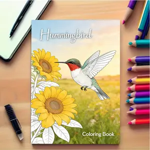 Sunflower Hummingbird Coloring Book, 24 Sheets, Thick Paper, Adult Relaxation, Holiday Decor, Creative Fun, Art Illustrations, Smooth Paper