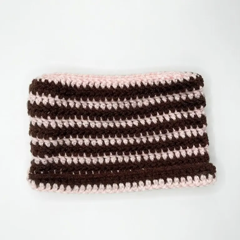 Cat Ears Hat Crochet in Pink and Brown Striped Design