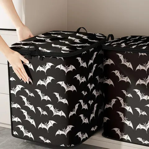 Bat Print Blanket Storage Bag, Multifunctional Storage Bag, Space Saving Bags, Cute and Practical Kids Bedding Organizer, Storage Tote, Durable Material with Handle, Perfect for Home Use