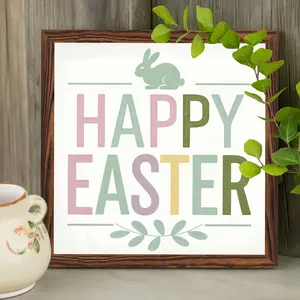 Vintage 2D Wooden Wall Sign, 1pc 8x8 in Rustic Farmhouse Design "Happy Easter" Decorative Art, Multipurpose Gift for Family, Suitable for Multiple Rooms Home Decor Plaque