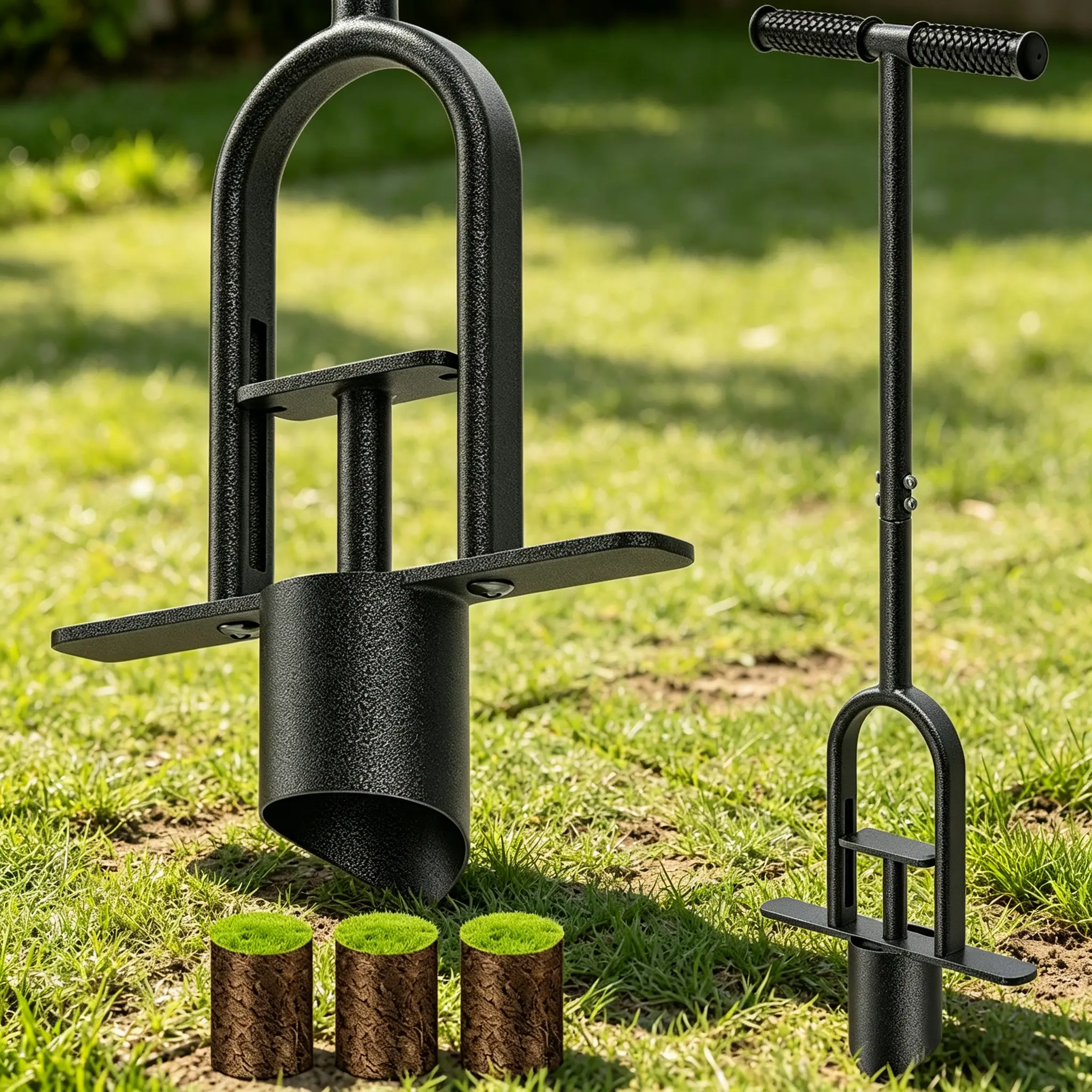 Manual Foot Pedal Sod Plugger Kit with T-Handle, Anti-Slip Reinforced Design, Soil Ejector for Lawn Repair, Aeration and Bulb Planting