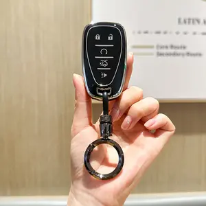 for Chevy Key Fob Cover with Leather Lanyard, Car Key Fob Case Compatible with Chevrolet 2016-2021 Chevy Equinox Malibu Camaro Cruze Blazer Smart Key Protector Holder