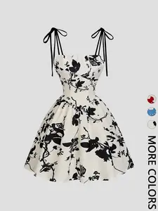 Women's Floral Print Halter Back-To-School Summer Sun Dress, A-Line Short Dress, Sexy Fitted Style, Chic, Elegance, Perfect for Warm Weather, Womenswear