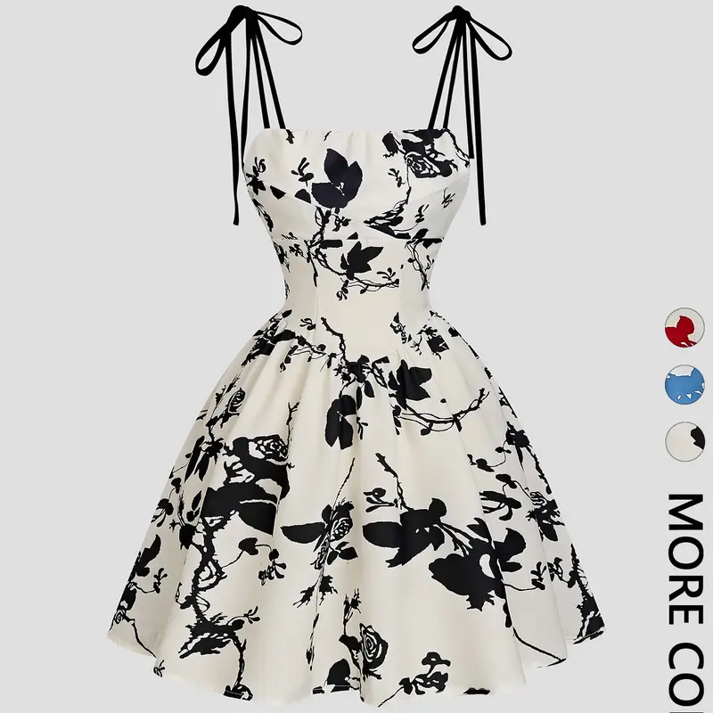 Women's Print Halter Back-To-School Summer Bohemian Sun Dress, A-Line Short Dress, Sexy Fitted Style, Chic, Elegance, Perfect for Warm Weather, Boho Fashion Dress, Womenswear