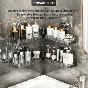 Home Bathroom Corner Storage Rack, Suction Cup No Drilling Installation, Washroom Cosmetics Organizer, Reinforced Suction Cups, Kitchen & Bath Use
