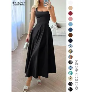 Women's Plain / Polka Dot Print  Square Neck Tank Dress, Elegant Sleeveless A Line Dress for Party Dating Wear, Ladies Summer Clothes, WomenswearGift