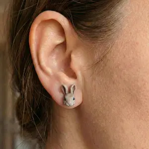 Bunny Stud Earrings: Farm Animal Jewelry, Stainless Steel Posts