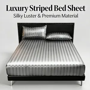 Luxury Striped Satin Bedding Set, King/queen Size, Stripe Soft Bed Sheets, Multiple Colors Available, Breathable Anti-Wrinkle