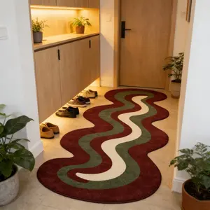 1 pcs, Creative Abstract Wave-Shaped Corridor carpet, Bedroom Long Strip Mat, Machine Washable, Non-Slip, Suitable for Young People, Soft and Comfortable, Applicable to Living Room, Sofa, Coffee Table, Bedroom, Dressing Room, Leisure Area