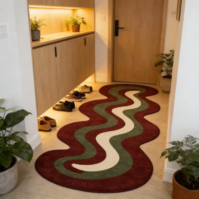 1 pcs, Creative Abstract Wave-Shaped Corridor carpet, Bedroom Long Strip Mat, Machine Washable, Non-Slip, Suitable for Young People, Soft and Comfortable, Applicable to Living Room, Sofa, Coffee Table, Bedroom, Dressing Room, Leisure Area
