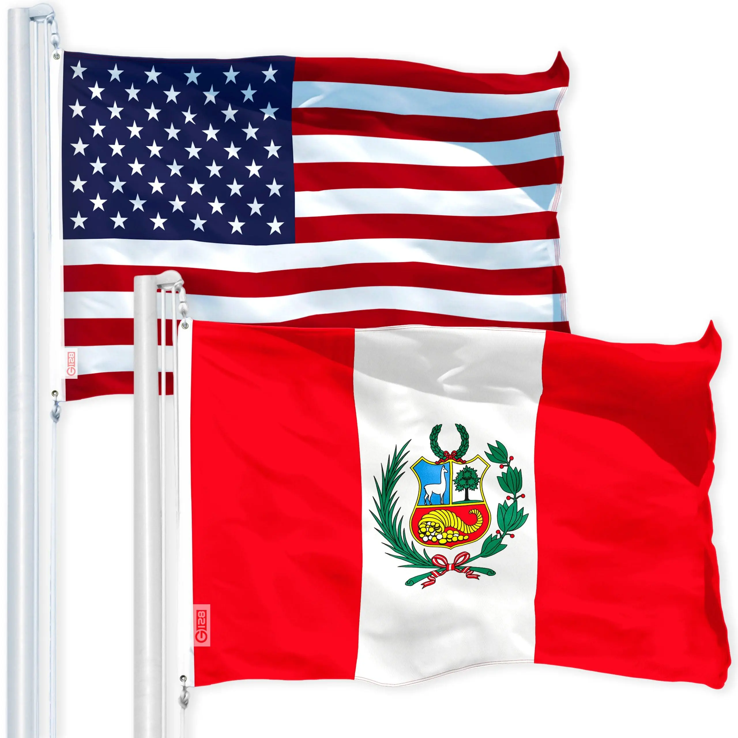 G128 Combo Pack: USA  3x5 Ft 150D Printed Stars & Peru (Peruvian) Flag 3x5 Ft 150D Printed