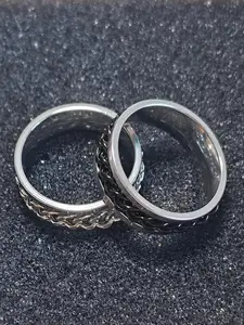 Rotating Anxiety Relief Ring, Titanium Steel Fidget Spinner Finger Ring, Comfortable Wear, Size 9-10, All Seasons, Random Print, Stackable Rings
