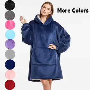 Comfortable Loose Fit Hooded Sweatshirt Blanket, Winter Warm Plaid Flannel Wrap, Pocket Design, Perfect Christmas Gift