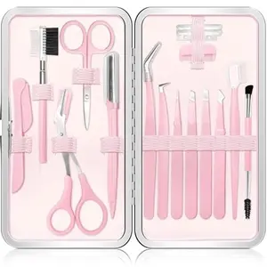 Eyebrow Kit, 17 in 1 Tweezers for Women Facial Hair, Hair Scissors with Comb, Eyebrow Trimmer, Brow Brushes, Hair Tools Travel Bag, Professional Grooming Tweezer Set
