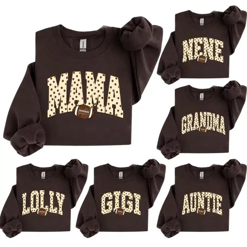 Customize Football Grandma Sweatshirt, Dark Chocolate Color Personalized Mama Nana Gigi Crewneck, Custom Family Name Game Day Gift for Women, Football Mom Shirt, Fall Season Shirt