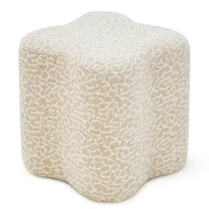 Four-Leaf Clover Leopard Print Velvet Ottoman Stool, No Assembly Wave Shape Footrest Vanity Stool with Solid Wooden Frame, 250LBS Weight Capacity Multi-Purpose Accent Seat for Living Room, Bedroom & Makeup Desk coffee table