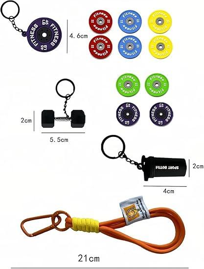 Fitness Keychain Set, MSilicone Dumbbell Kettlebell Weight Plate Keychains, Cute Keychain Gym Accessories for Men Women keychain  gift high quality fashion jewelry jew lery