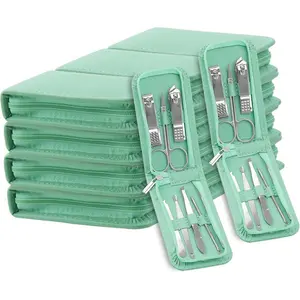 Manicure Set Bulk, Nail Clippers Kit Stainless Steel Fingernail Clippers Set, Sturdy Nail Tip Cutter Trimmers Professional Grooming Toenail Clippers Personal Pedicure Kits 8 in 1 (Green 12 Pack)