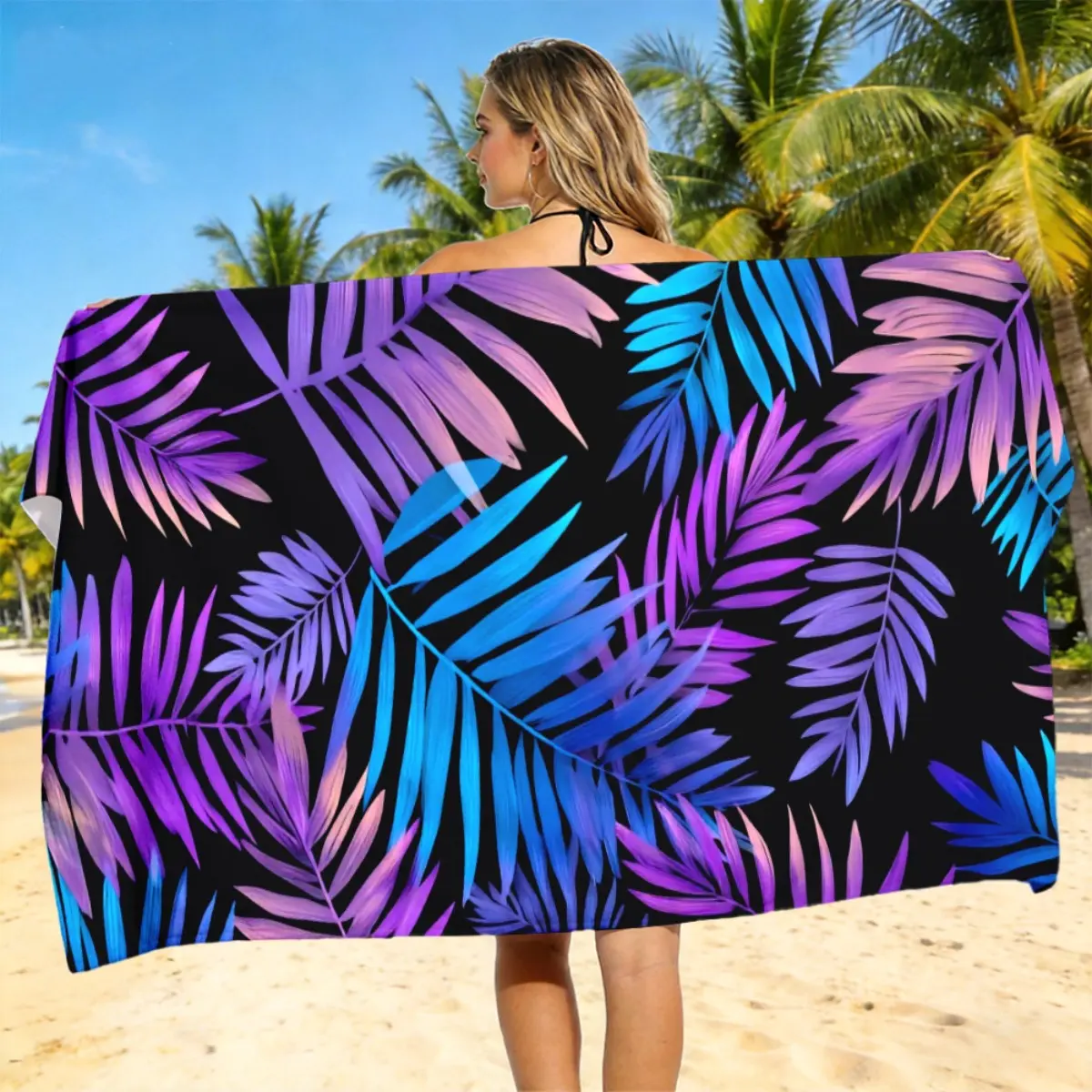 Tropical Palm Leaf Beach Towel, Super Soft Lightweight Absorbent Quick Dry, Must-Have for Beach Camping Swimming Diving Surfing Travel, Summer Birthday Gift for Men Women