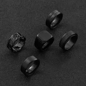Set of 5 classic black men's rings Halloween jewelry gift for husband